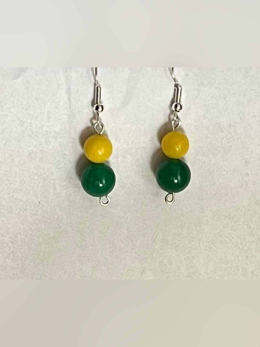 Silver Green & Yellow Stone Beaded Dangle Earrings